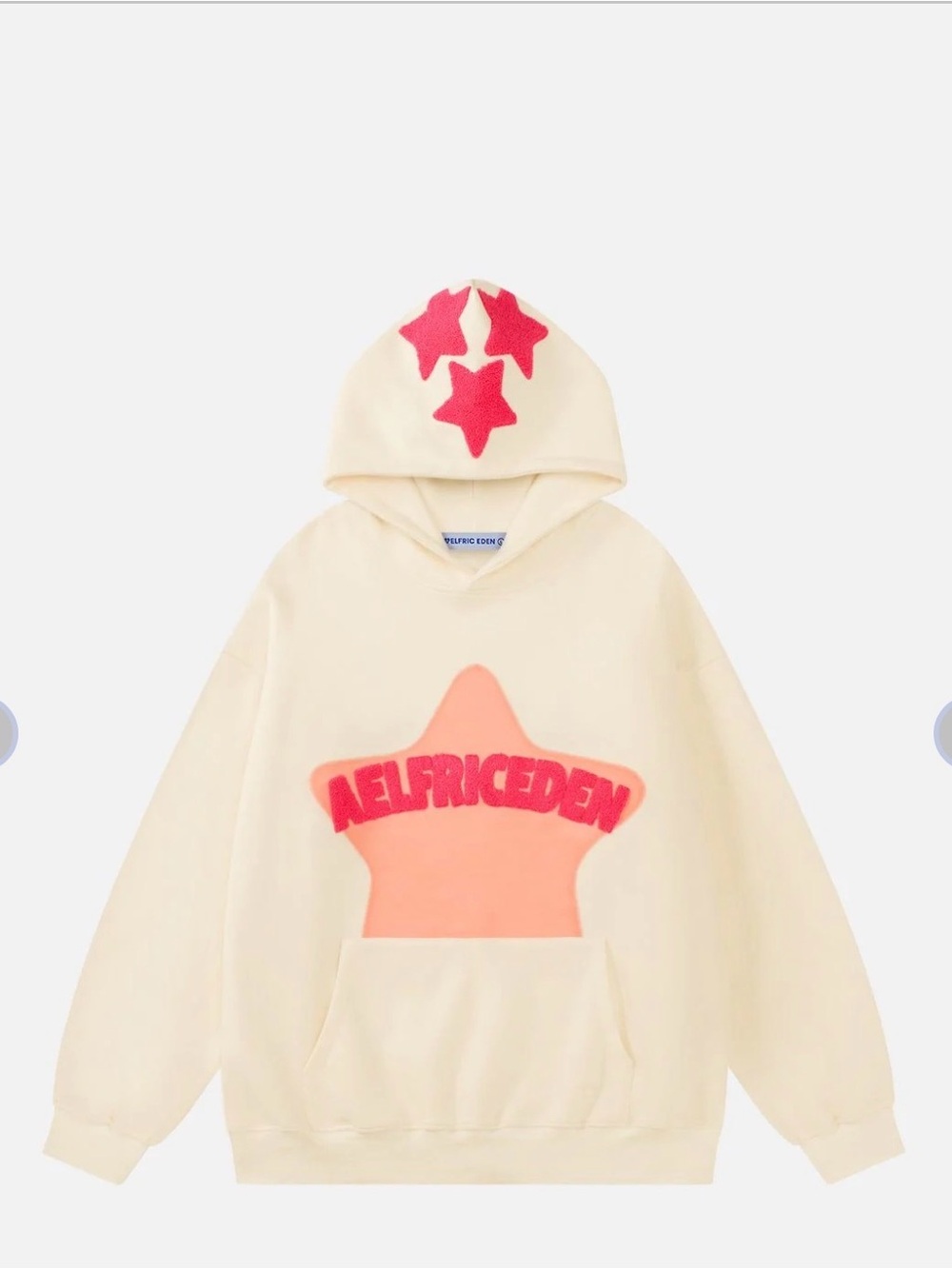 Aelfric Eden White Hoodie with Light and Dark  Pink Star Flock Logo - Small (NWT